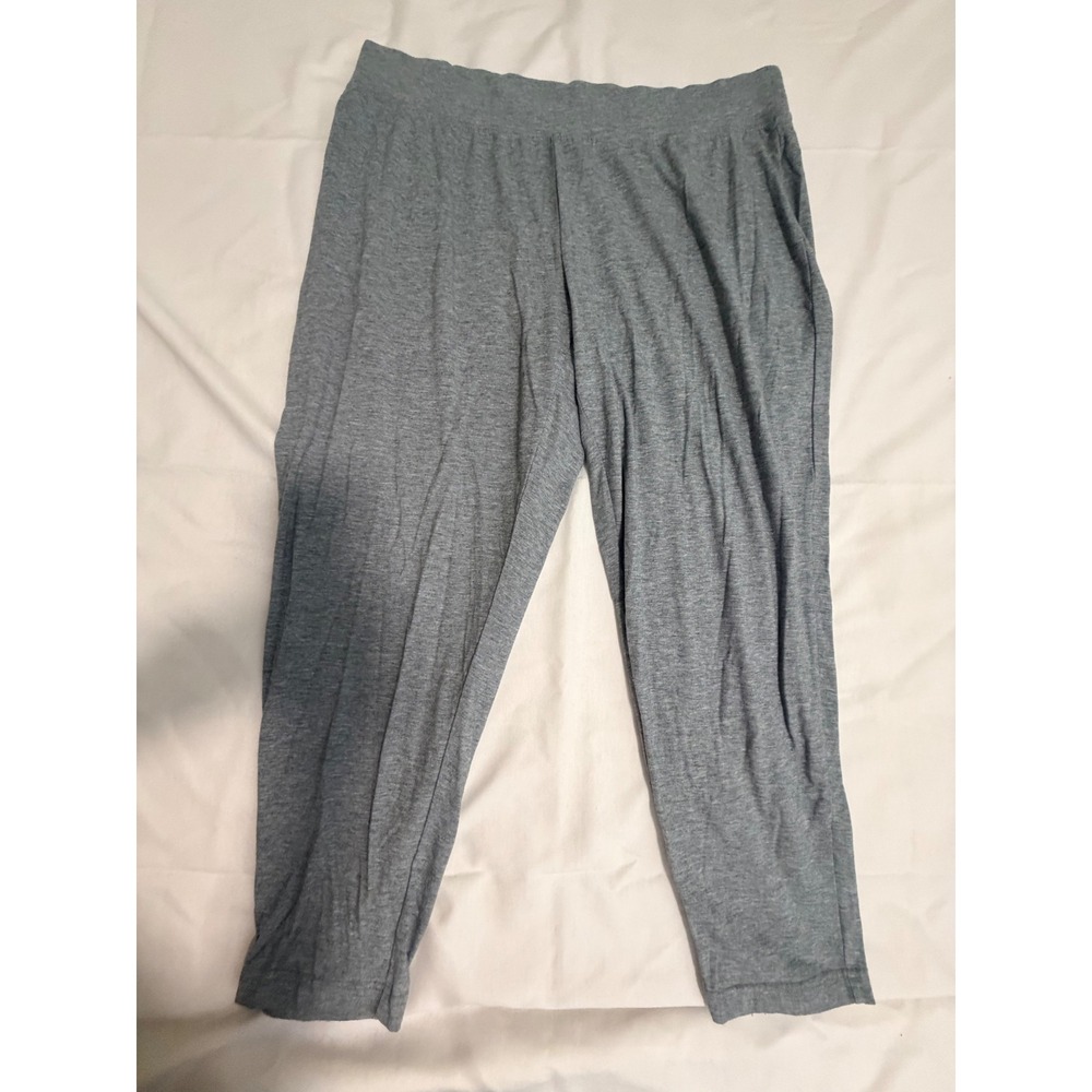 Lands End Womens 1X 16W-18W Gray Knit Pajama Lounge Pants Tapered Leg Stretch